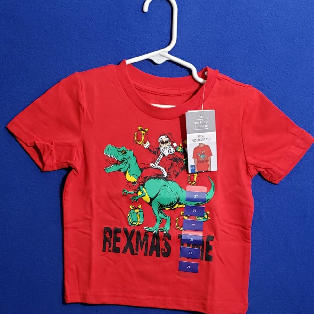 Berkley Jensen 2T Christmas Santa  and Dinosaur Long sleeve T-Shirt
